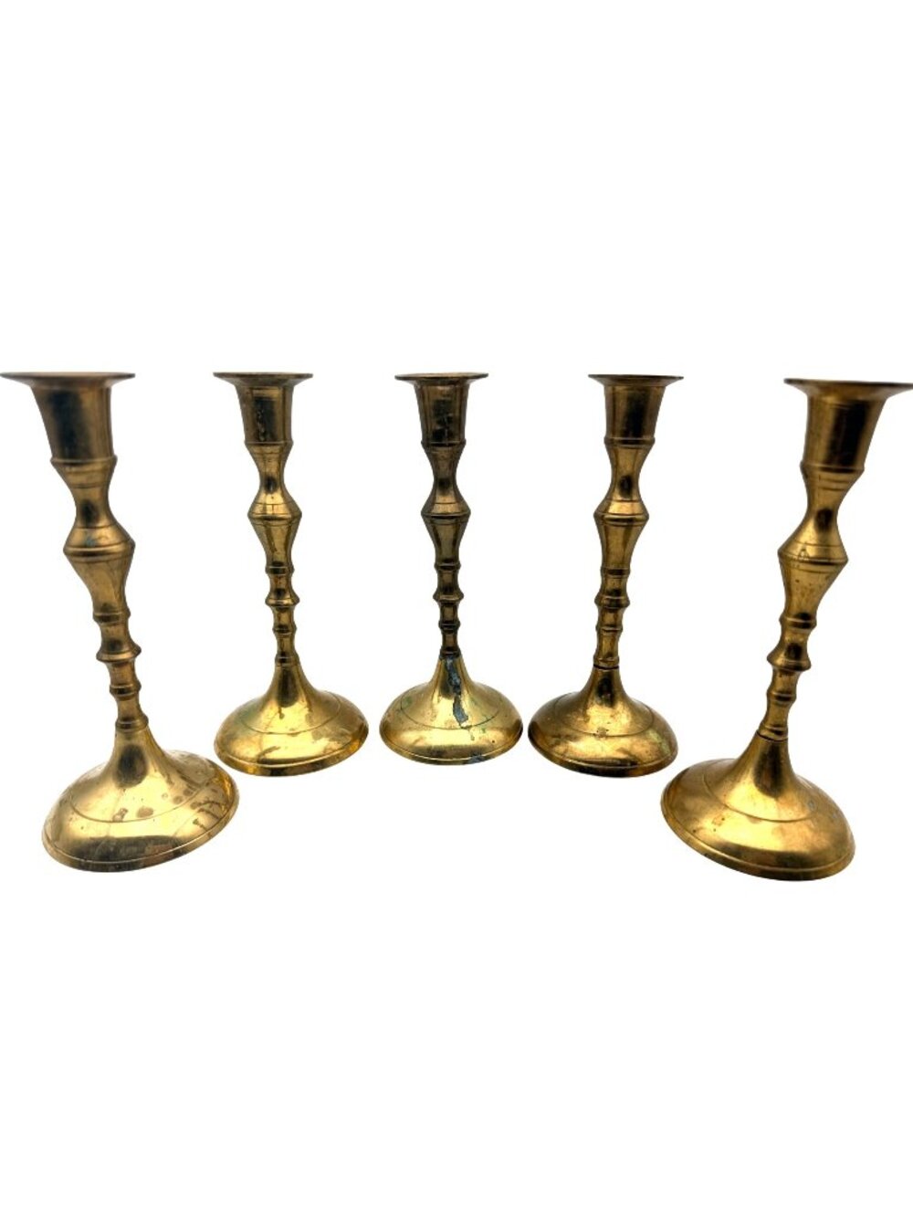 Vintage Solid Brass Candlestick Holders Classic Baluster Flared Base 7" Set Of 5